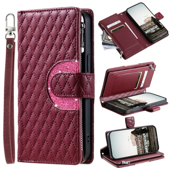 for Samsung Galaxy A56 5G Wallet Case with Card Holder & Kickstand & Wrist Strap, Flip Folio Book Style PU Leather Protective Cover with Crossbody Strap for Samsung Galaxy A56 5G, Winered