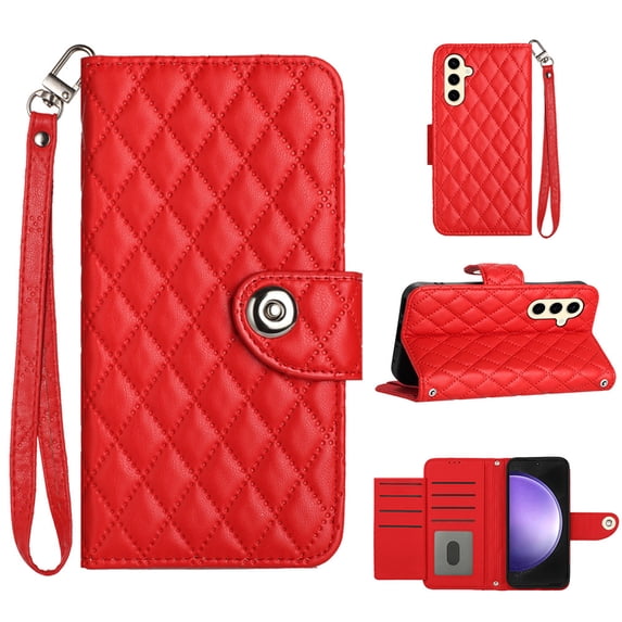 for Samsung Galaxy A56 5G Wallet Case, Elegant Card Holder Cash Slot PU Leather Kickstand Wrist Strap Wallet Shockproof Protective Flip Women Girls Case Cover for Samsung Galaxy A56 5G, Red