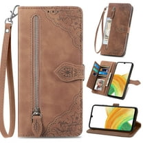 for Samsung Galaxy A56 5G Wallet Case, [Flower Embossed] Premium PU Leather Wallet Flip Protective Phone Case Cover with Card Slots and Stand with Wrist Strap for Samsung Galaxy A56 5G, Brown