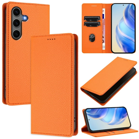 for Samsung Galaxy A56 5G Wallet Case with RFID Blocking Card Slots, Fashion PU Leather Flip Kickstand Magnetic Phone Cover Women Men, Support Wireless Charging, Full Body Protection - Orange