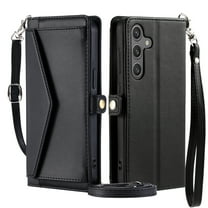 For Samsung Galaxy A56 5G Wallet Case, RFID Blocking Crossybody Shoulder Strap Hand Wrist Flip Cover Carsd Holder Snap Closure Protective Phone Case for Samsung Galaxy A56 5G, Black