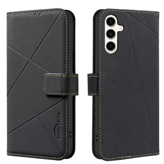 For Samsung Galaxy A56 5G Wallet Phone Case,RFID Blocking Card Slots Holder Premium PU Leather,Flip Folio Kickstand,Line Embossing Designing,Magnetic Closure,Shockproof Anti-fall Phoe Case,Black