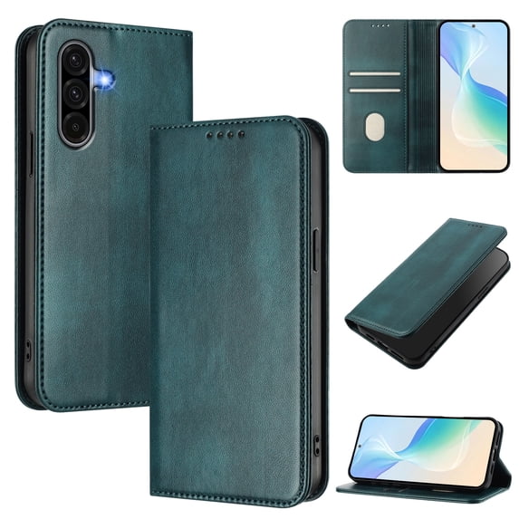 for Samsung Galaxy A56 5G Wallet Rugged Case, Premium PU Leather RFID Blocking Card Slots Kickstand Classic Full Body Protection Magnetic Function Durable Phone Cover for A56 5G, Darkgreen
