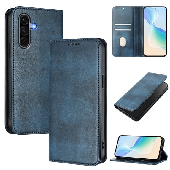 for Samsung Galaxy A56 5G Wallet Rugged Case, Premium PU Leather RFID Blocking Card Slots Kickstand Classic Full Body Protection Magnetic Function Durable Phone Cover for A56 5G, Blue