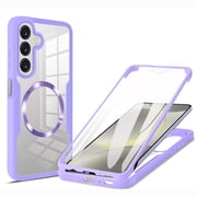 for Samsung Galaxy A57 Clear Case with Built-in Screen Protector Film, Compatible with Mag-Safe, Military-Grade Protection Yellowing Resistant, Shockproof Magnetic Full Phone Case, Purple