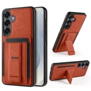 For Samsung Galaxy A57 Phone Case,With Card Slots,Invisible Foldable Kickstand,Anti-Scratch Shockproof Anti-fall Drop Protection,Non-Slip Heavy Duty Rugged Durable Phone Case Cover,Orange