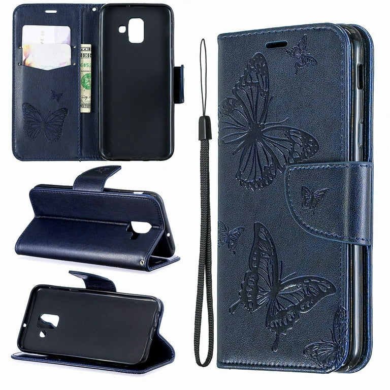 Samsung Galaxy A6 Case, Dteck Embossed Butterfly Flip PU Leather