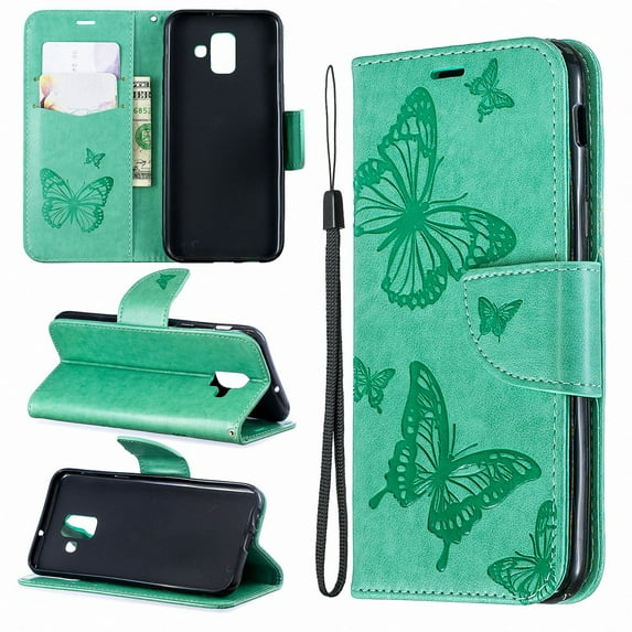 Samsung Galaxy A6 Case, Dteck Embossed Butterfly Flip PU Leather Stand Wallet Case Cover For Samsung Galaxy A6 2018 (Not fit A6 Plus),Green