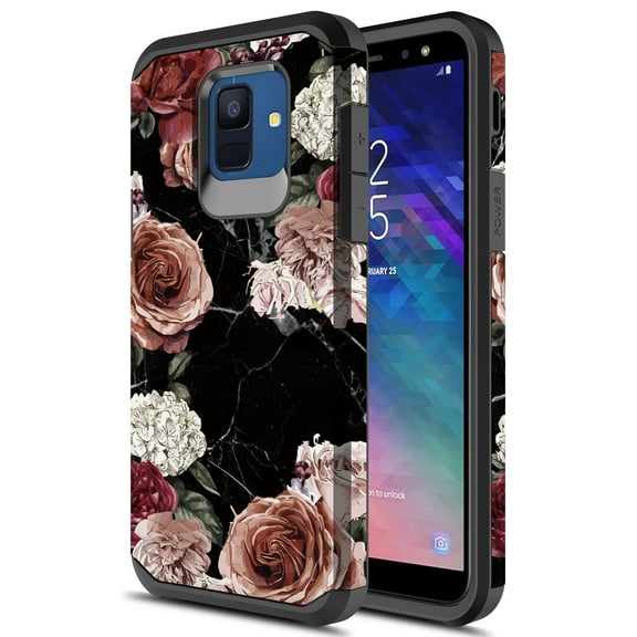 Samsung Galaxy A6 Case, Kaesar Slim Hybrid Dual Layer Shockproof Hard Cover Graphic Fashion Cute Colorful Silicone Skin Cover Armor Case for Samsung Galaxy A6 (Flower)