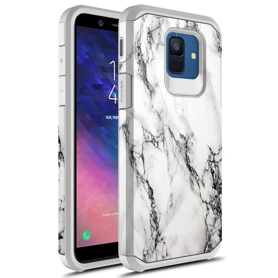 Samsung Galaxy A6 Case, Kaesar Slim Hybrid Dual Layer Shockproof Hard Cover Graphic Fashion Cute Colorful Silicone Skin Cover Armor Case for Samsung Galaxy A6 (White Marble)