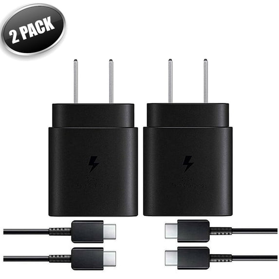 Samsung Galaxy A70, 2Pack Original Samsung USB-C Super Fast Charging Wall Charger-25W PD Charger Adapter with Type-C Cable(3ft) - Black