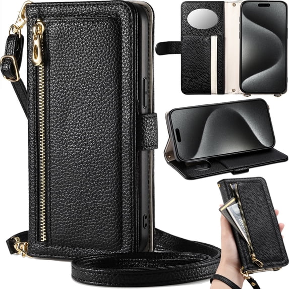 for Samsung Galaxy A70/A70S Cowhide Pattern Leather Phone Case Wallet Handbag with Zipper Pocket, Multi Card Holder Cash Slot, Makeup Mirror, Crossbody Shoulder Strap & Wrist Lanyard