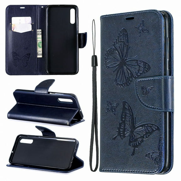 Samsung Galaxy A70 Case, Dteck Embossed Butterfly Flip PU Leather Stand Wallet Case Cover For Samsung Galaxy A70 2019 6.7", Blue