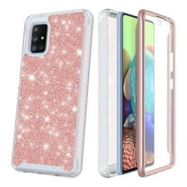 for Samsung Galaxy A71 4G (NOT FOR A71 5G) Glitter Phone Case Dual Layer Full-Body Rugged Clear Back Case Drop Resistant Shockproof Case with Built In Screen Protector (Rose)