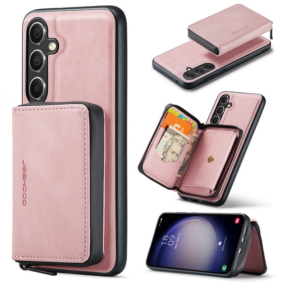 For Samsung Galaxy A71 5G Case, Detachable 2 in 1 PU Leather Zipper Wallet Case for Women Men with RFID Blocking Removable Card Holder Slot Magnetic Closure Shockproof Protective Phone Cover,Pink