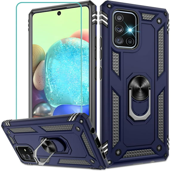 Samsung Galaxy A71 5G Case (Not Fit Galaxy A71 4G) with HD Screen Protector, Dual Guard Protection Series Case with Portable Magnetic Ring Stand for Samsung A71 5G (Blue Military Case)