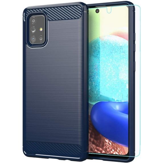 Samsung Galaxy A71 5G UW (Verizon Edition) case,with HD Screen Protector, Soft TPU Slim Fashion Non-Slip Protective Phone Case Cover for Samsung Galaxy A71 5G UW (Navy Blue)