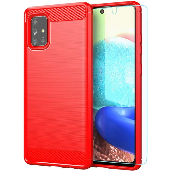 Samsung Galaxy A71 5G UW (Verizon Edition) case,with HD Screen Protector, Soft TPU Slim Fashion Non-Slip Protective Phone Case Cover for Samsung Galaxy A71 5G UW (Red)