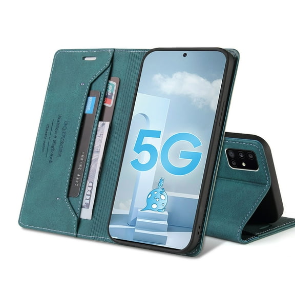 For Samsung Galaxy A71 5G Wallet Phone Case,Durable Leather Magnetic Flip Folio Case with Card Slots RFID Blocking Kickstand Protective Cover For Samsung Galaxy A71 5G,Blue