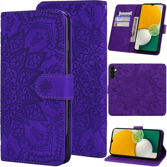 for Samsung Galaxy A72/A72 5G Leather Case Wallet, Matte Frosted Suede Pattern Floral Folio Flip Cover Kickstand, Card Holder Cash Slot, Magnetic Flower Buckle, Camera Protection