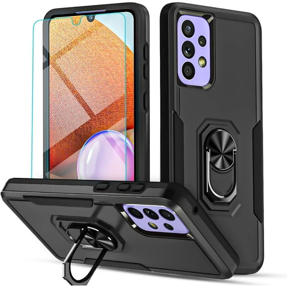Samsung Galaxy A73 5G Case, Circlemalls Ring Stand Armor Cover Case+Screen Protector-Black