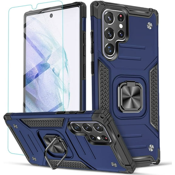 Samsung Galaxy A73 5G Case, Circlemalls Ring Stand Shockproof Cover+Screen Protector-Blue