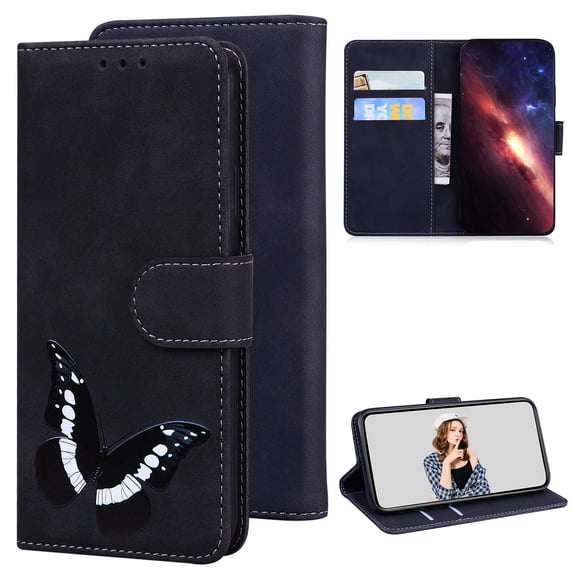 for Samsung Galaxy A73 5G PU Leather Case, Full Body Protective Flip Wallet Case with Card Slot & Kickstand, Butterfly Design for Women for Girls Suitable for Samsung Galaxy A73 5G 6.7 Inch,Black