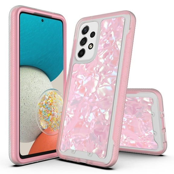 Samsung Galaxy A73 Case, Rosebono Hybrid Graphic Design Pattern Hard Back Pannel Cover Case For Samsung Galaxy A73 (Pink Shell)