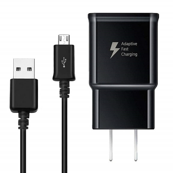Samsung Galaxy Amp 2 Adaptive Fast Charger Micro USB 2.0 Charging Kit [1 Wall Charger + 5 FT Micro USB Cable] Dual voltages for up to 60% Faster Charging! Black