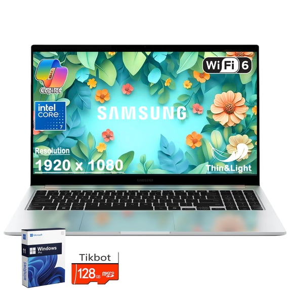 Samsung Galaxy Book4 Copilot AI PC Business Laptop, 15.6" FHD LED Display, Intel 10-core 7-150U (Beats i7-1335U), Long-Lasting Battery, Backlit Keyboard, Windows 11 Pro, w/128GB SD