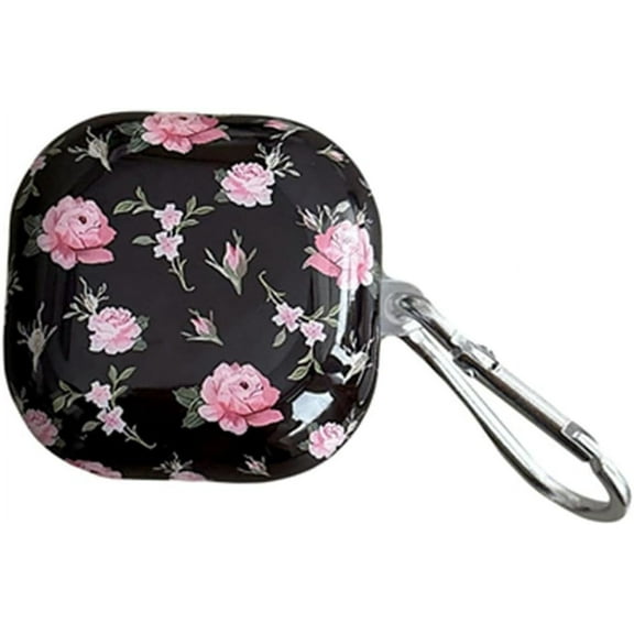 for Samsung Galaxy Buds 2 pro/Buds 2/Buds Live/Buds pro/Fan Edition(FE) case with Cute Cartoon Pattern and Keychain Accessory,Hard Cover for Women Girls (Peony Flower)