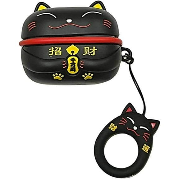 for Samsung Galaxy Buds FE(2023)/Buds 2 pro/Buds Live/Buds pro/Buds 2 Cover,Fun Cute Cartoon Creative Lucky Cat Design Silicone Earphone case with Hook (Black)