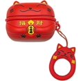thumbnail image 1 of for Samsung Galaxy Buds FE(2023)/Buds 2 pro/Buds Live/Buds pro/Buds 2 Cover,Fun Cute Cartoon Creative Lucky Cat Design Silicone Earphone case with Hook (red), 1 of 11