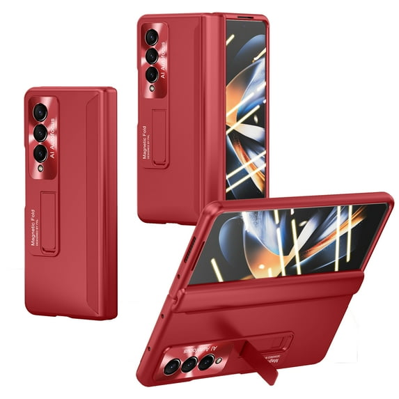 for Samsung Galaxy Fold 4 Case Full Cover Hinge Protection Slim Case with Built-in Screen Protector & Magnetic Kickstand - Shockproof Protective Phone Case for Samsung Z Fold 4 5G, Red