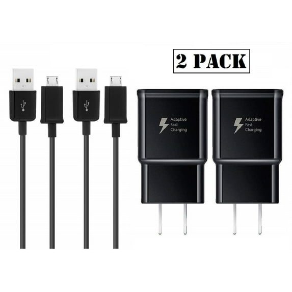 Samsung Galaxy J2 Adaptive Fast Charger Micro USB 2.0 Charging Kit [2x Wall Charger + 2x Micro USB Cable] Dual voltages for up to 60% Faster Charging! 2 PACK