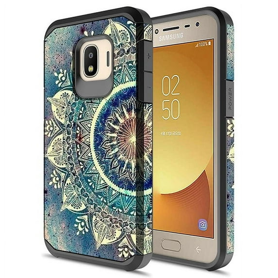 Samsung Galaxy J2 Core 2018 Case, Kaesar Slim Hybrid Dual Layer Shockproof Hard Cover Graphic Fashion Cute Colorful Silicone Skin Cover Armor Case for Samsung Galaxy J2 Core 2018 (Green Mandala)