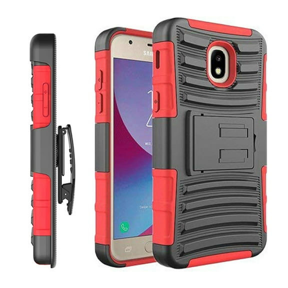 Samsung Galaxy J3 2018 / J337 / Achieve / Express Prime 3 / Star Armor Belt Clip Holster Case Cover Red