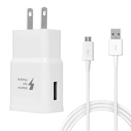 Samsung Galaxy J3 Emerge / Apm / Express Adaptive Fast Charger Micro USB Cable Kit [1 Wall Charger + 5 FT Micro USB Cable] Dual voltages for up to 60% Faster Charging! White