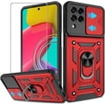 thumbnail image 1 of Samsung Galaxy M53 5G Case,Compatible with Samsung Galaxy M53 5G Case with HD Screen Protector with Slide Camera Cover, 360° Rotation Ring Kickstand [Military Grade] Case for Samsung M53 5G,Red, 1 of 14