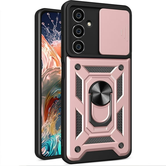 for Samsung Galaxy M54 5G Case with Slide Camera Cover for Men, Military Grade Drop Phone Cover Case with Ring Kickstand for Samsung Galaxy M54 5G SJ Rose Gold