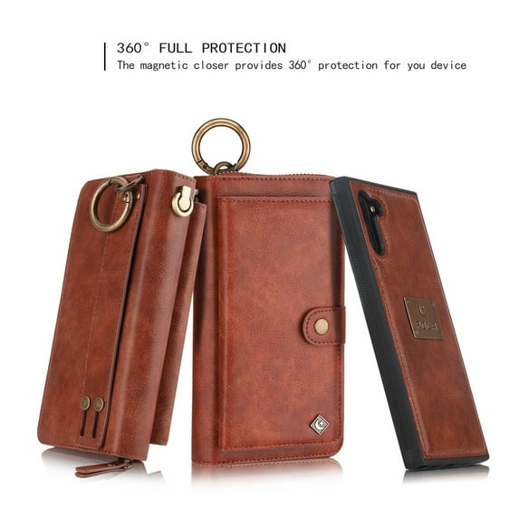 Samsung Galaxy Note 10 6.3 inch Wallet Detachable Case, Dteck Zipper Purse Phone Case Multi-functional Folio Flip Leather Removable Magnetic Back Cover For Samsung Galaxy Note10,Brown