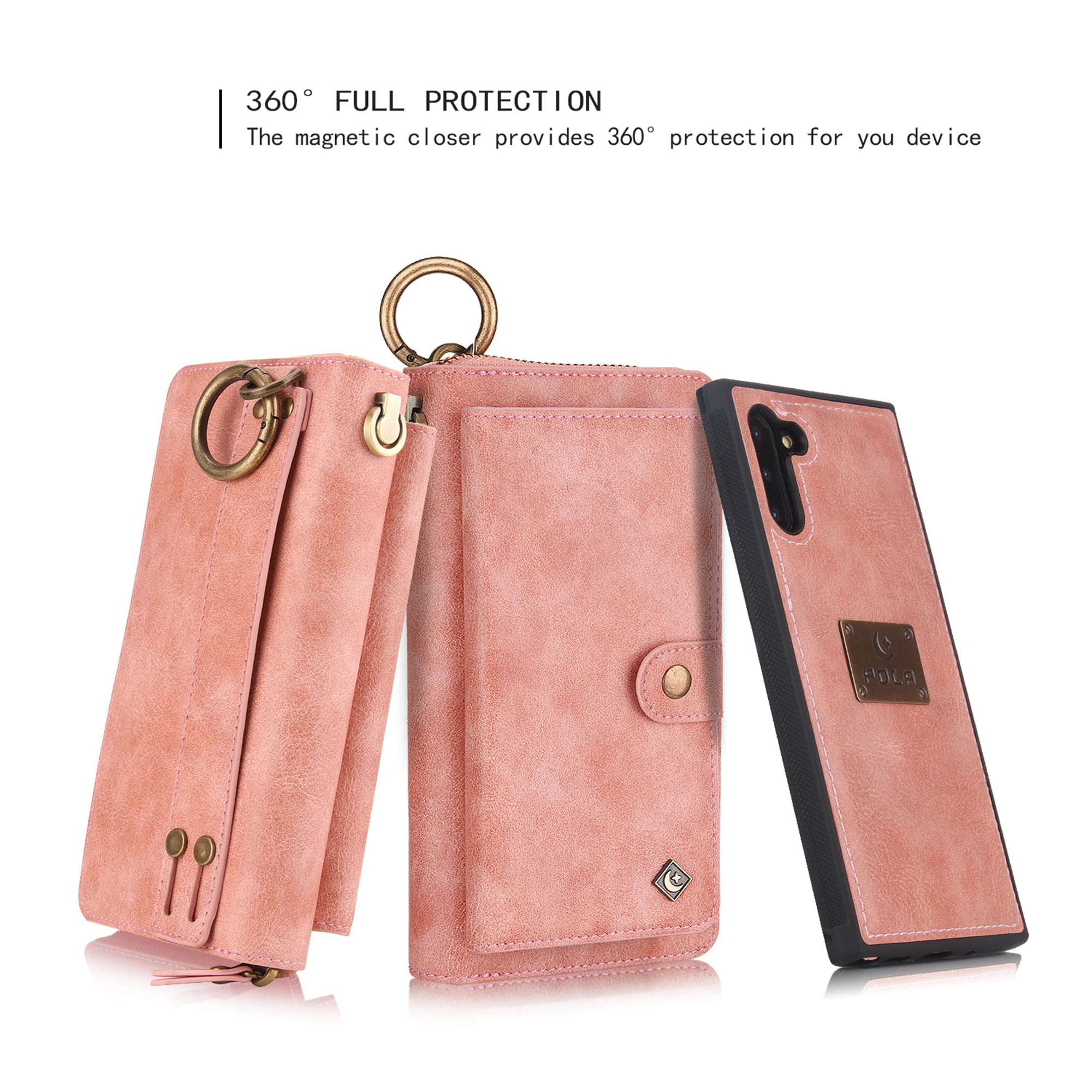 Samsung Galaxy Note 10 6.3 inch Wallet Detachable Case, Dteck Zipper Purse Phone Case Multi-functional Folio Flip Leather Removable Magnetic Back Cover For Samsung Galaxy Note10,Pink