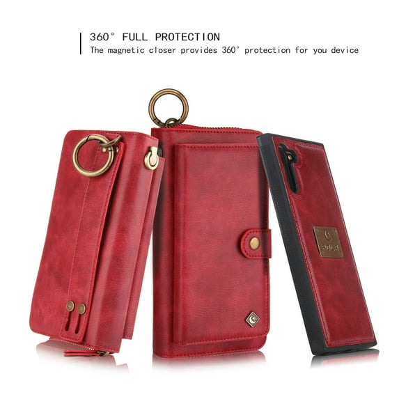 Samsung Galaxy Note 10 6.3 inch Wallet Detachable Case, Dteck Zipper Purse Phone Case Multi-functional Folio Flip Leather Removable Magnetic Back Cover For Samsung Galaxy Note10,Red