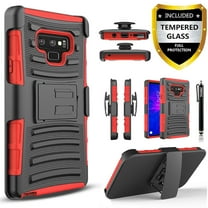 Samsung Galaxy Note 10 Case, Dual Layers [Combo Holster] And Built-In Kickstand Bundled with [Tempered Glass Screen Protector] Hybird Shockproof And Circlemalls Stylus Pen-Red