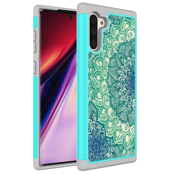 Samsung Galaxy Note 10 Case, KAESAR Hybrid Dual Layer Graphic PU Leather Colorful TPU Fashion Protective Cover Armor Case for Samsung Galaxy Note 10 (Green Mandala)