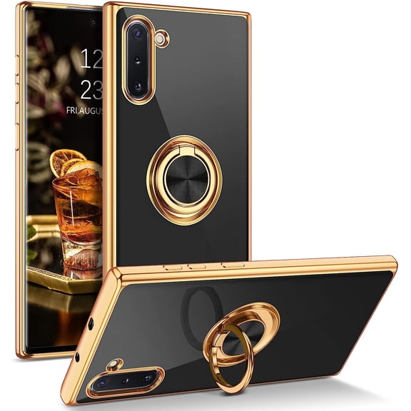 for Samsung Galaxy Note 10 Case with Ring Holder Kickstand 360 Degree Rotation Magnetic Car Finger Soft TPU Slim Cover Shockproof Full Body Phone Case for Samsung Note 10 6.3", Black