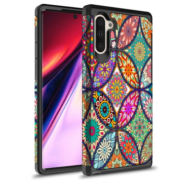 Rosebono Hybrid Shockproof Graphic Cell Phone Case for Samsung Galaxy Note 10, Colorful Mandala