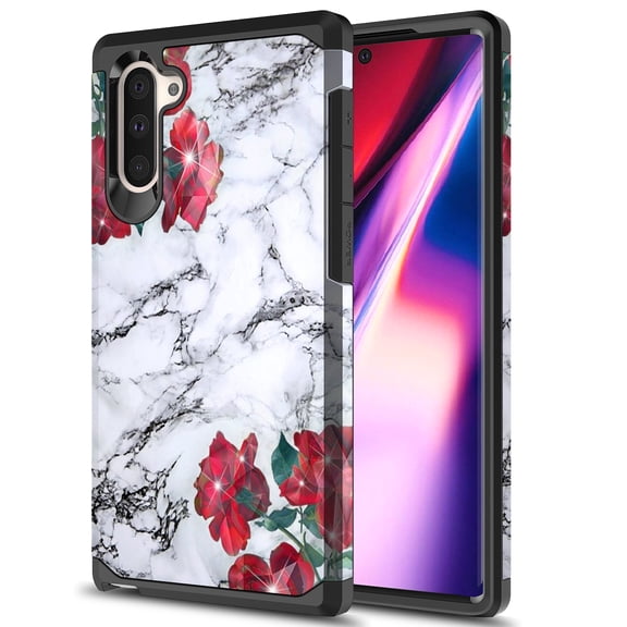 Samsung Galaxy Note 10 Case, Rosebono Hybrid Shockproof Graphic Fashion Colorful Cover Armor Case For Samsung Galaxy Note 10 (Rose Marble)