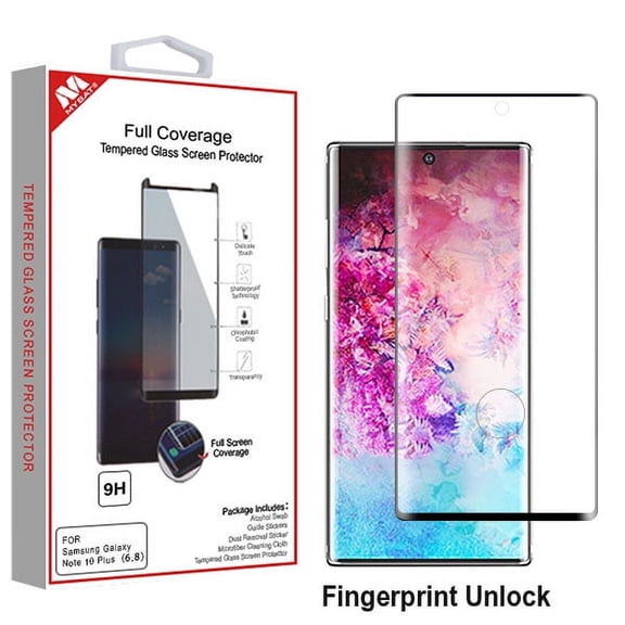 Samsung Galaxy Note 10 Plus (6.8") Screen Protector, Full Coverage Tempered Glass [3D Curved] [Anti-Scratch] Fingerprint unlock cutout Tempered Glass Screen Protector For Samsung Galaxy Note 10 PLUS
