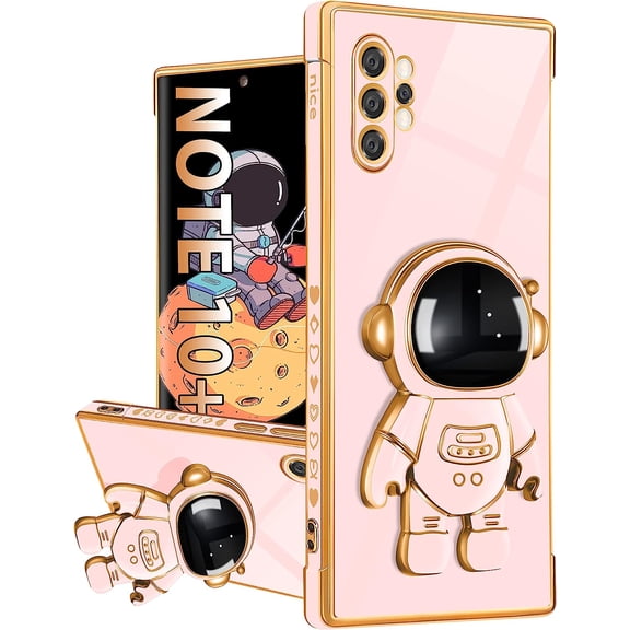 for Samsung Galaxy Note 10 Plus Case with Astronaut Stand, Women Girls for Galaxy Note 10 Plus Cases, Girly Cute 6D Spaceman Heart Pattern Phone Cover for Note 10 Plus 6.8 Inch